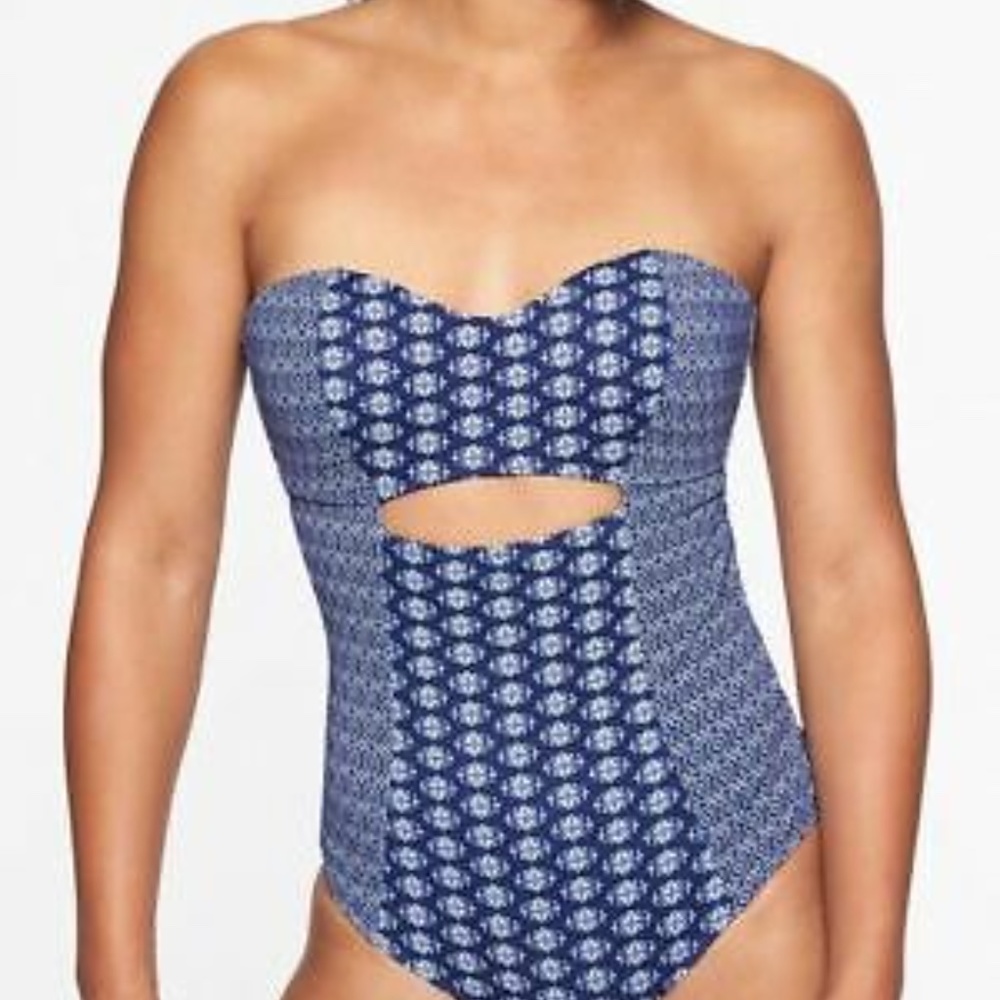 Athleta Tangier Cutout Swimsuit, M, Blue Tile
